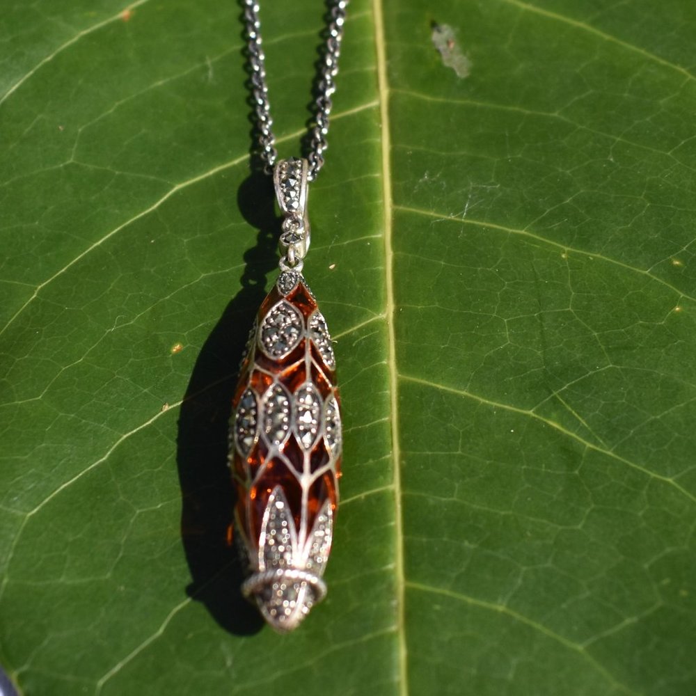 Sajen Silver Marcasite and Enamel Pendant and Chain